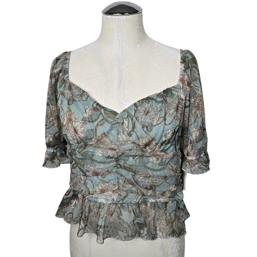 NWT Meraki Floral Sweetheart Ruffle Blouse XL